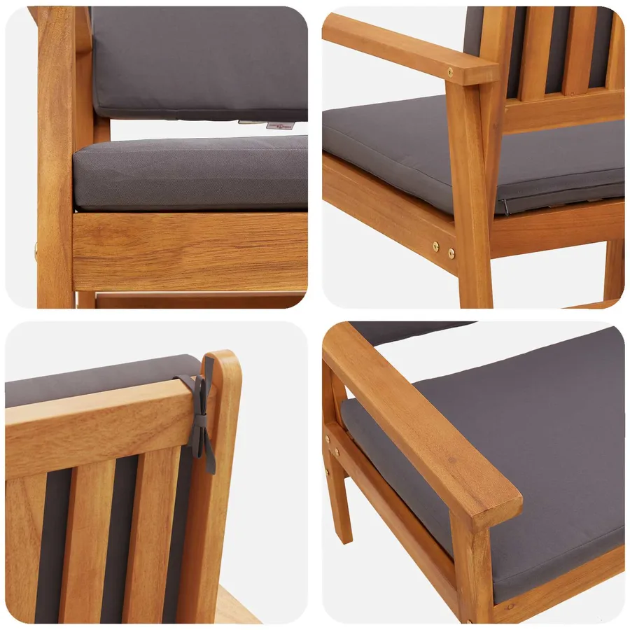 Banc de jardin avec coussin Anthracite Bois d'Acacia Massif - 4