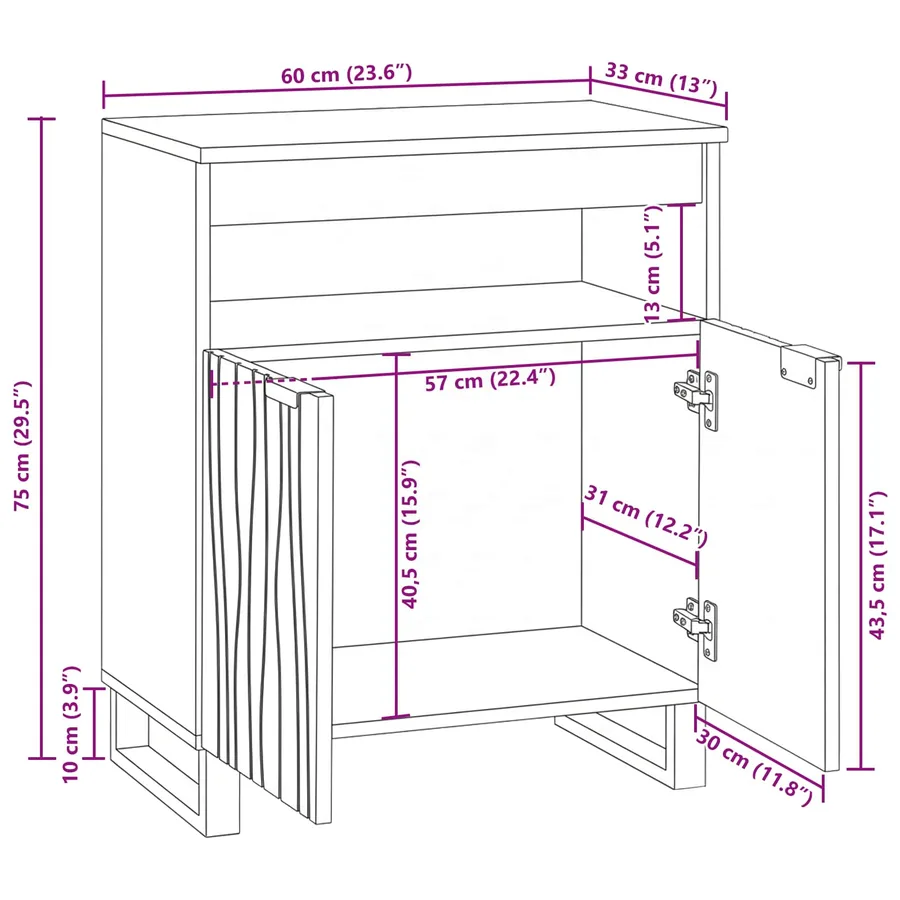Buffet Marron 60 x 33 x 75 cm bois de manguier massif - 11