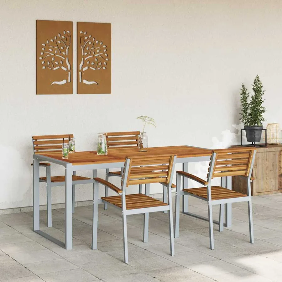 Ensemble de salle à manger pour jardin 5 pcs Gris - 4