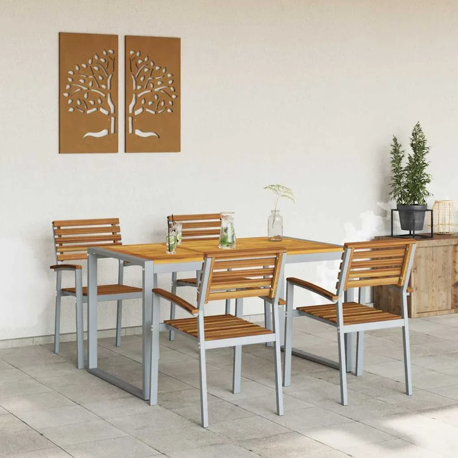 Ensemble de salle à manger pour jardin 5 pcs Gris - 4