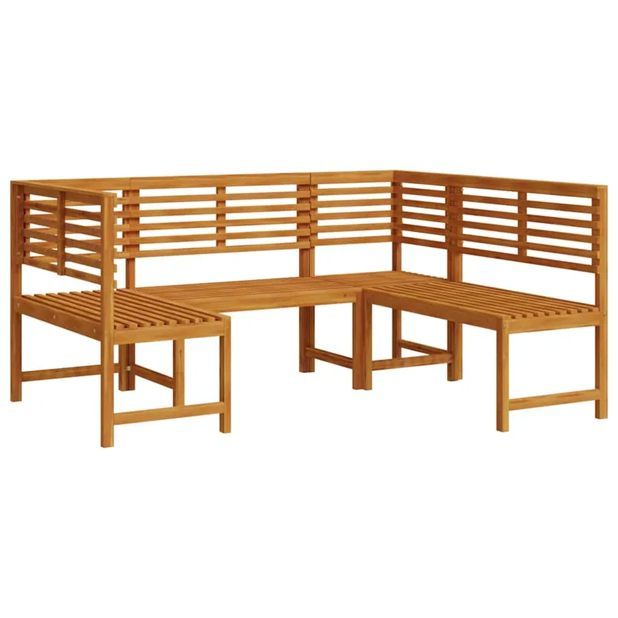 Ensemble de banc de jardin 3 pcs Marron Bois d'Acacia Massif - 2