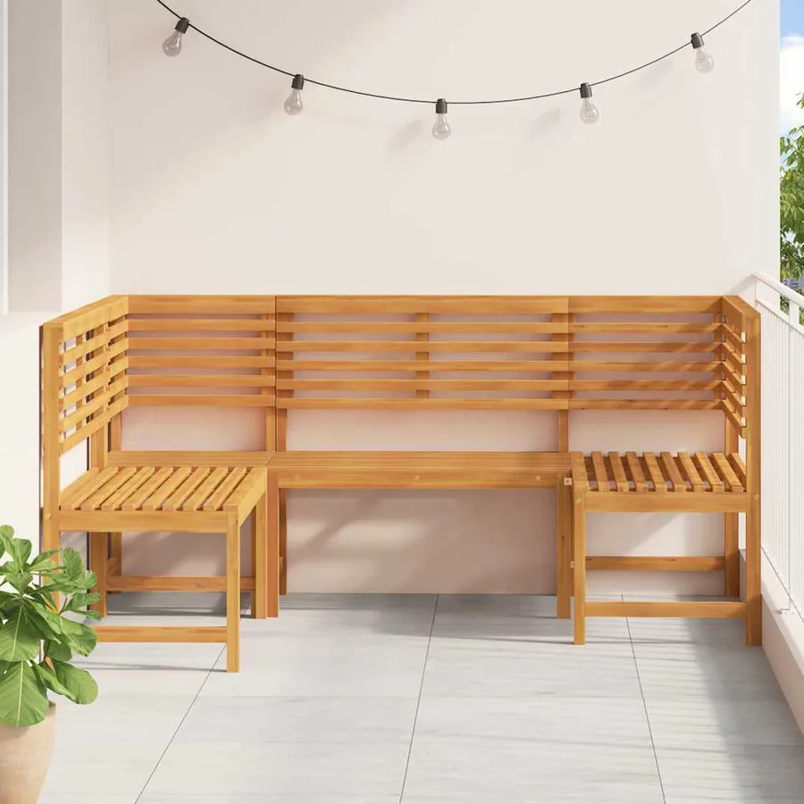 Ensemble de banc de jardin 3 pcs Marron Bois d'Acacia Massif - 3