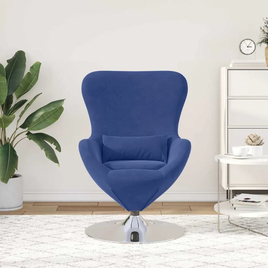 Fauteuil œuf Bleu police Velours - 3