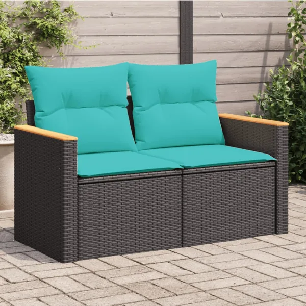 Canapé de jardin avec coussins 2 places en résine tressée noire