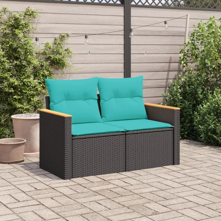 Canapé de jardin avec coussins 2 places en résine tressée noire - 3