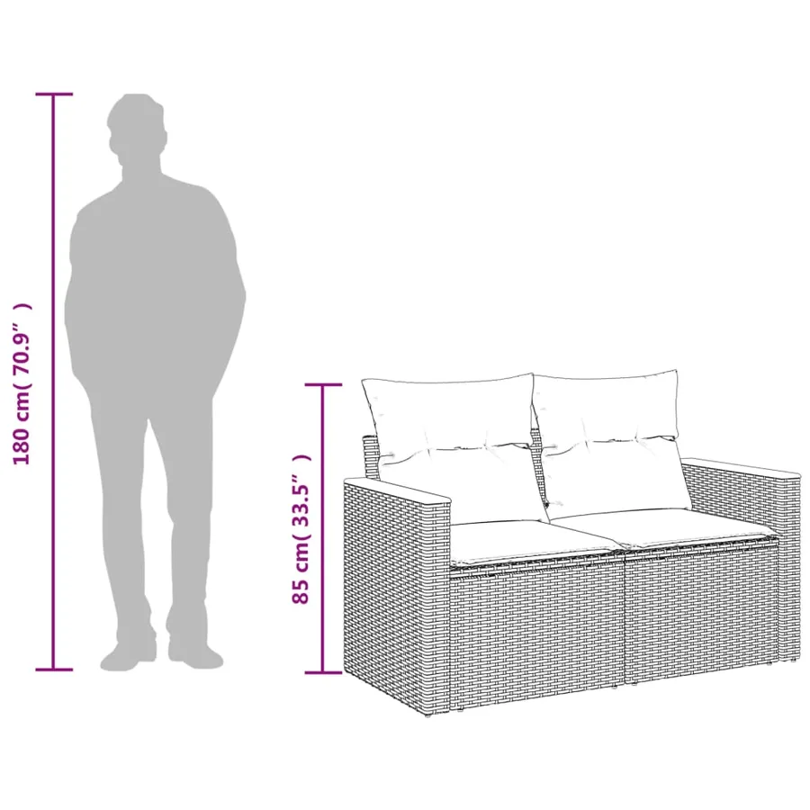 Canapé de jardin avec coussins 2 places en résine tressée noire - 8