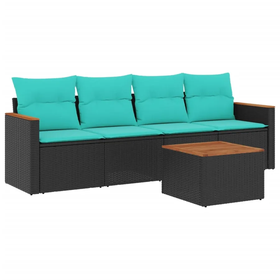 Ensemble de canapé de jardin 5 pcs avec coussins noir résine tressée - 2