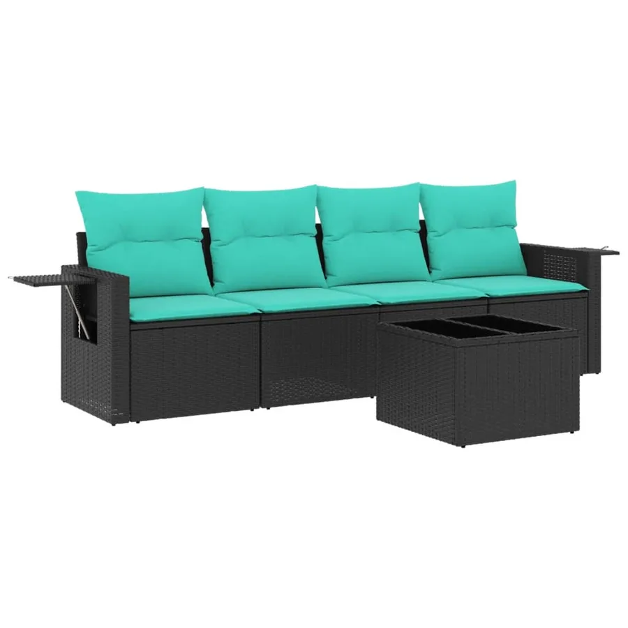 Ensemble de canapé de jardin 5 pcs avec coussins noir résine tressée - 2