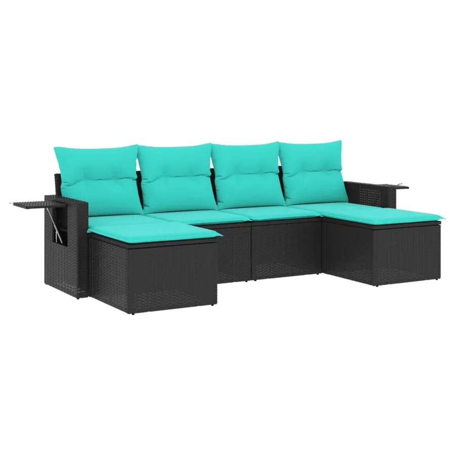 Salon de jardin 6 pcs avec coussins noir résine tressée - 2