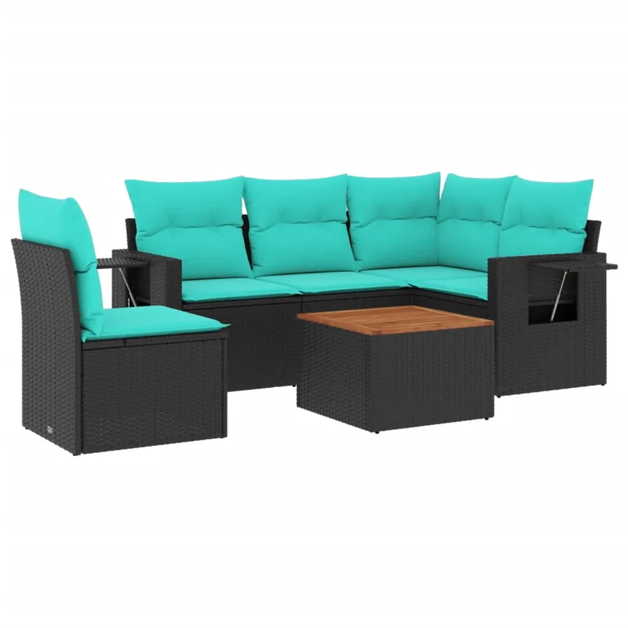Ensemble de canapé de jardin 6 pcs avec coussins noir résine tressée - 2