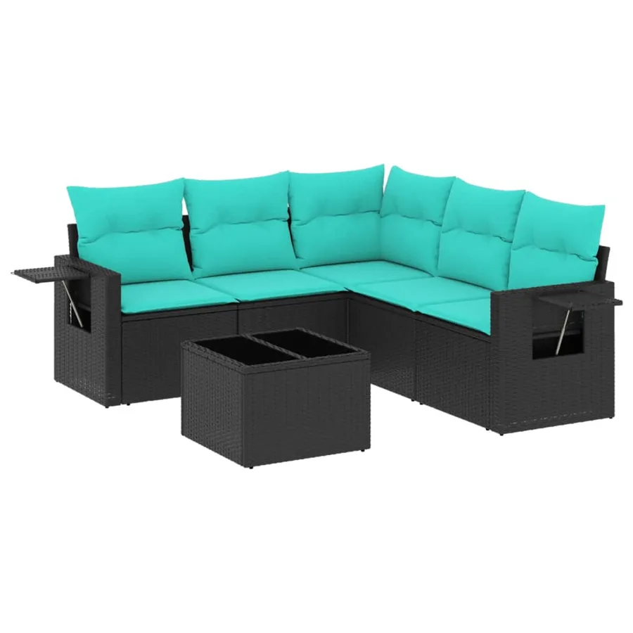 Ensemble de canapé de jardin 6 pcs avec coussins noir résine tressée - 2