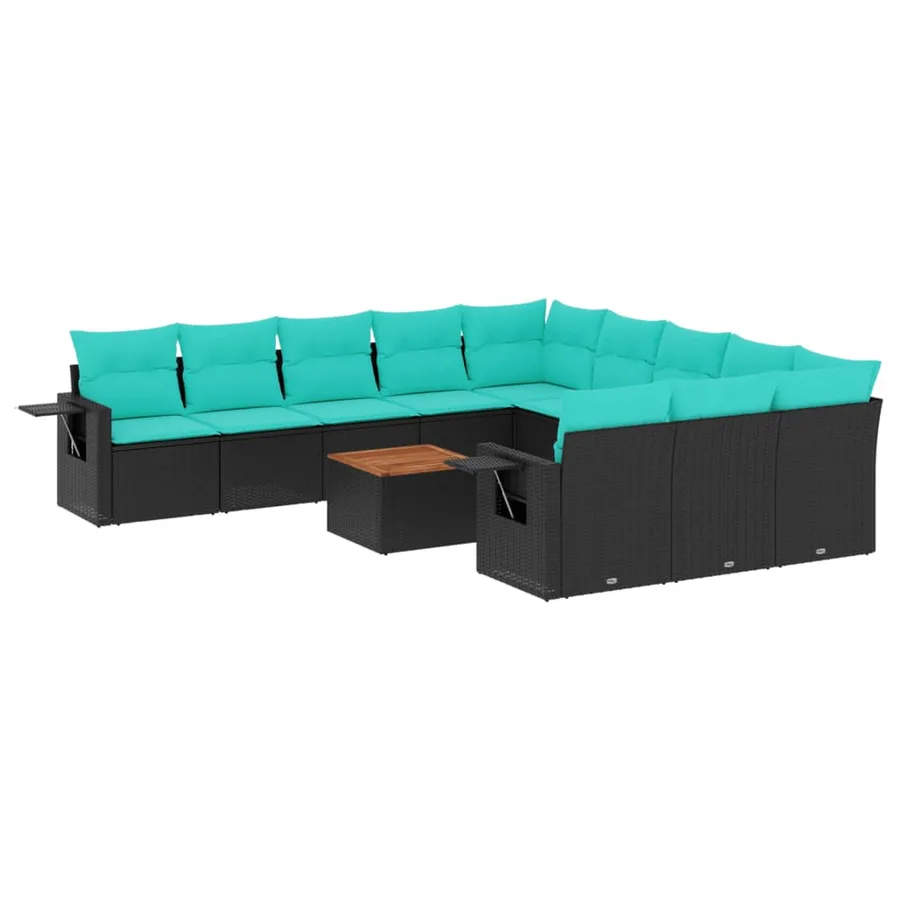 Ensemble de canapé de jardin 12 pcs avec coussins noir résine tressée - 2