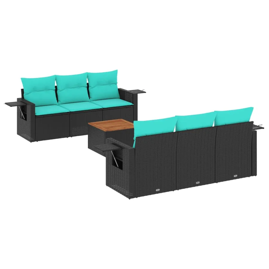 Ensemble de canapé de jardin 7 pcs avec coussins noir résine tressée - 2