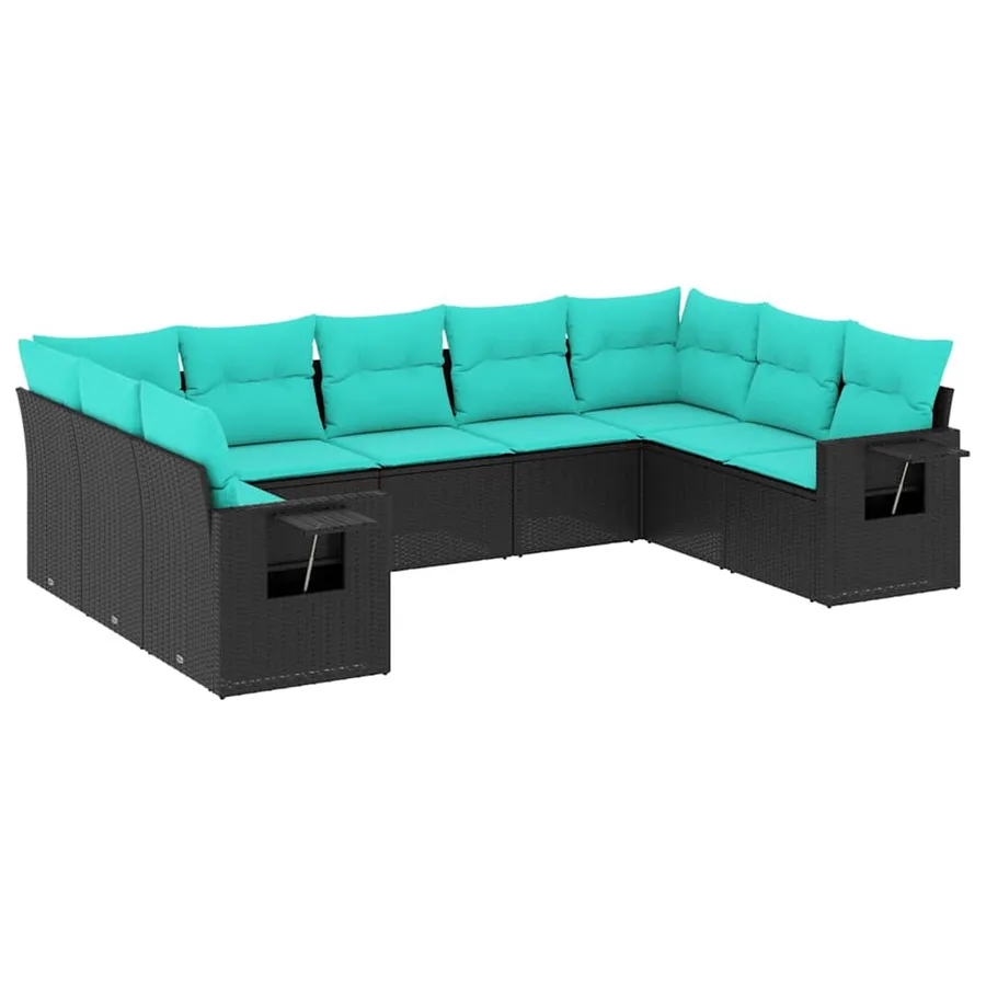 Salon de jardin 9 pcs avec coussins noir résine tressée - 2