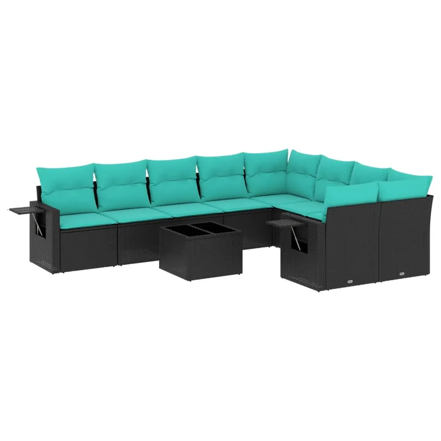 Ensemble de canapé de jardin 10 pcs avec coussins noir résine tressée - 2