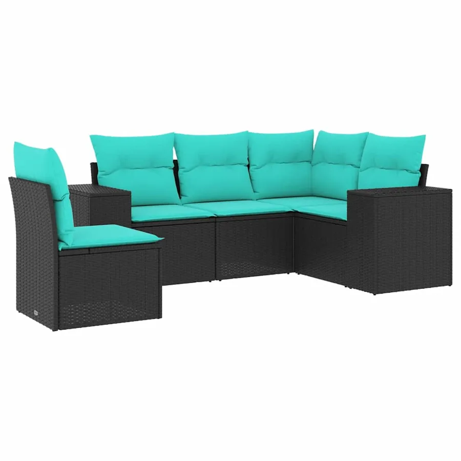 Salon de jardin 5 pcs avec coussins noir résine tressée - 2