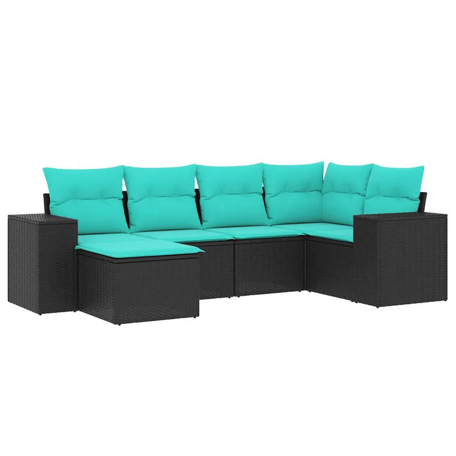 Salon de jardin 6 pcs avec coussins noir résine tressée - 2