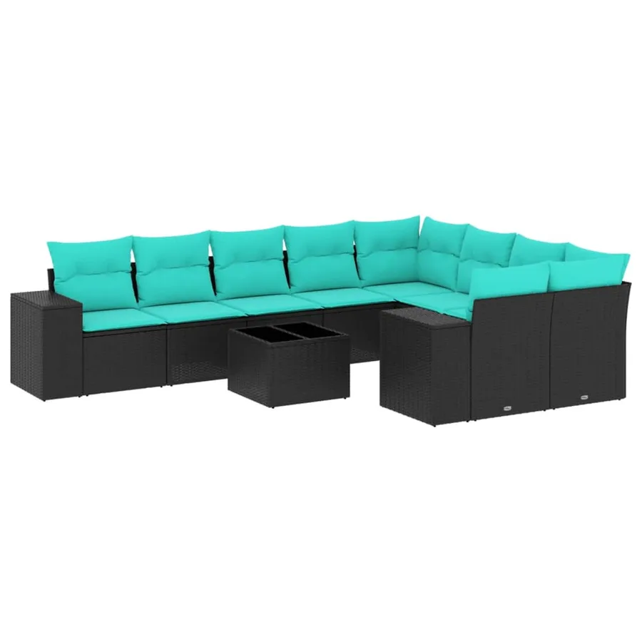 Ensemble de canapé de jardin 10 pcs avec coussins noir résine tressée - 2