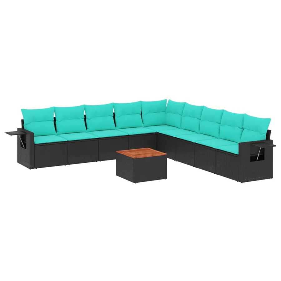 Ensemble de canapé de jardin 10 pcs avec coussins noir résine tressée - 2