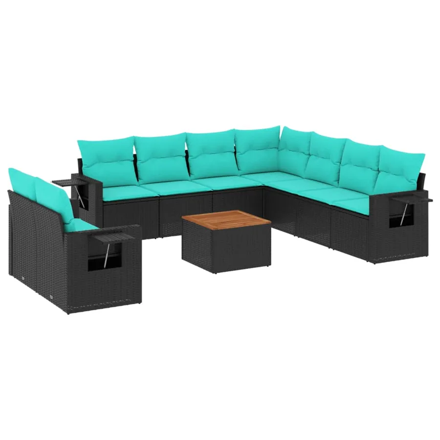 Ensemble de canapé de jardin 10 pcs avec coussins noir résine tressée - 2