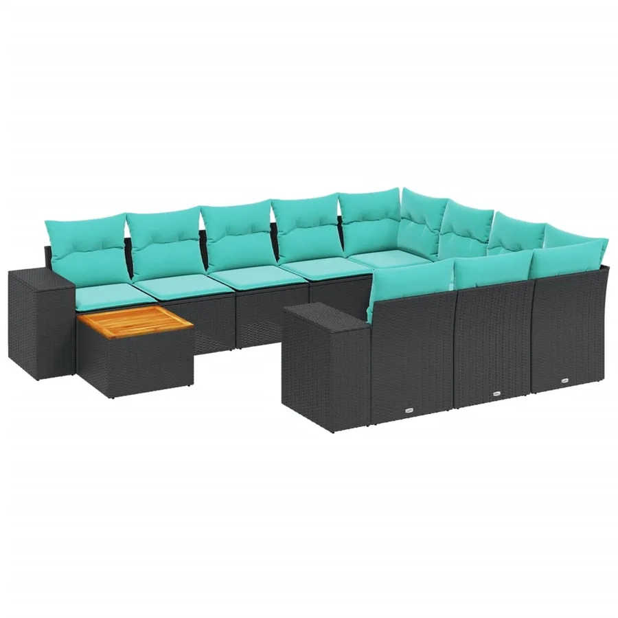 Ensemble de canapé de jardin 11 pcs avec coussins noir résine tressée - 2
