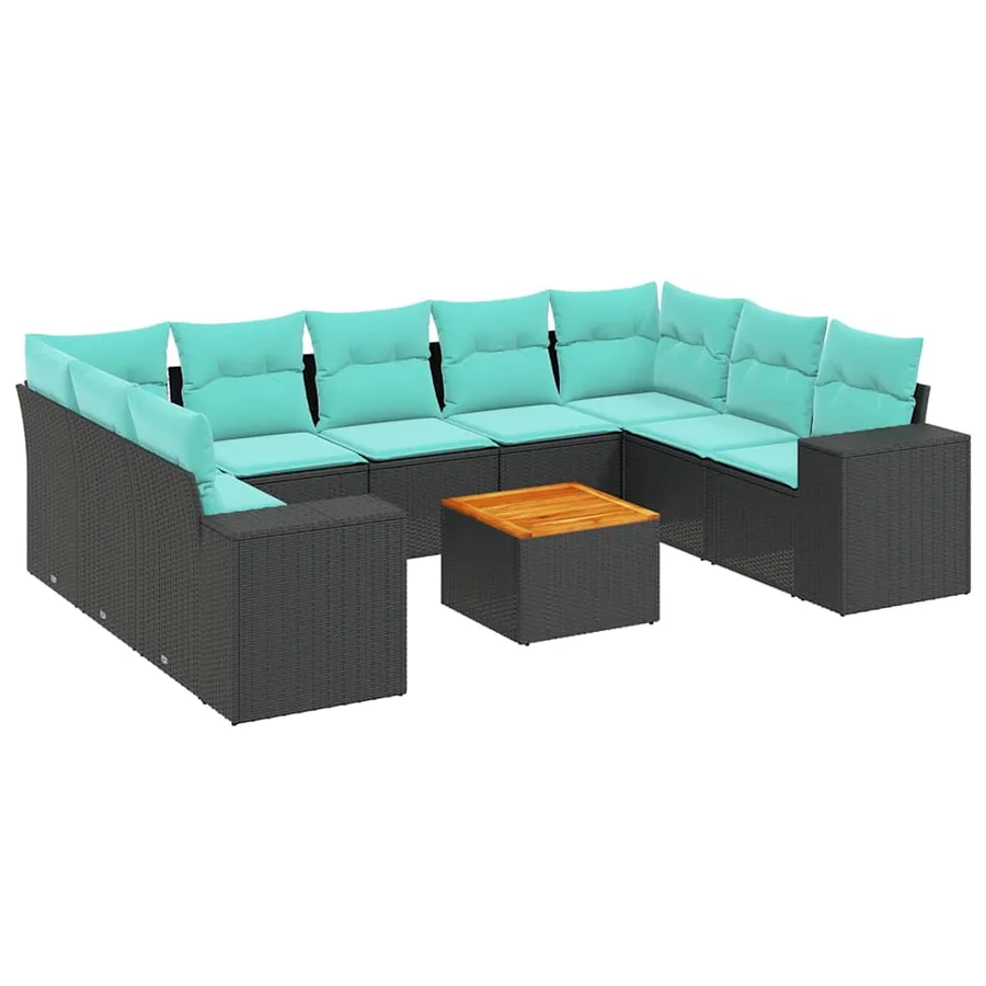 Ensemble de canapé de jardin 10 pcs avec coussins noir résine tressée - 2