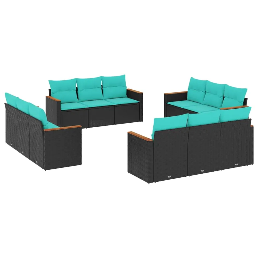 Salon de jardin avec coussins 12 pcs noir résine tressée - 2
