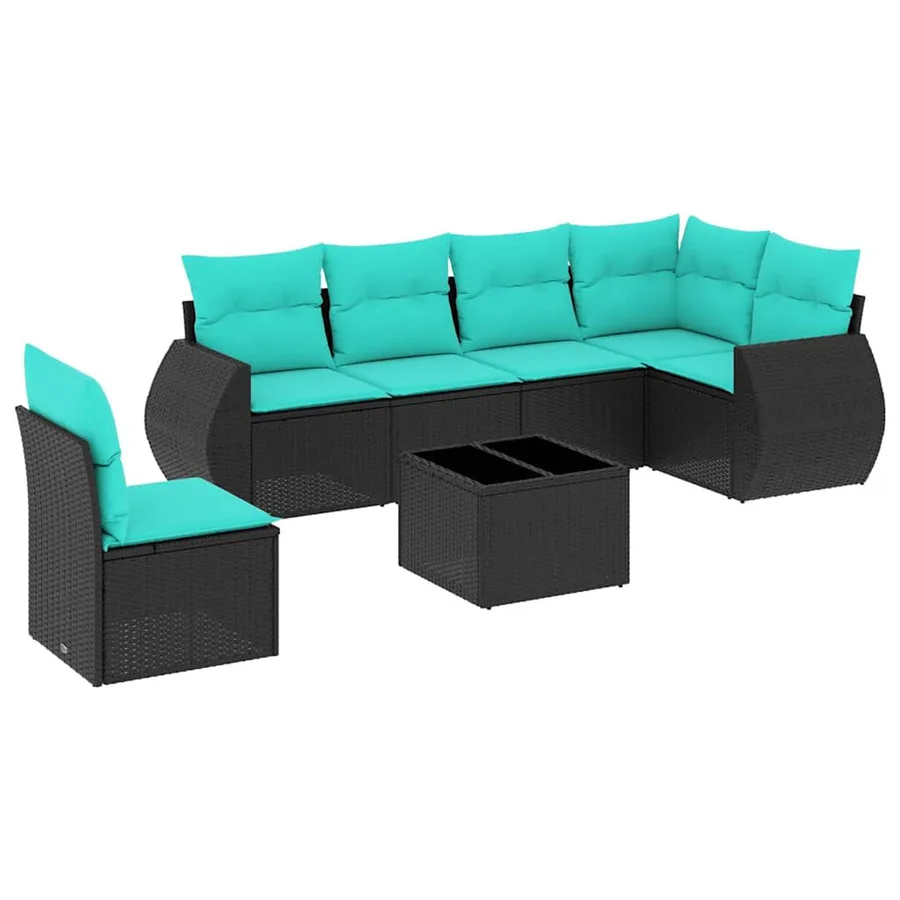 Ensemble de canapé de jardin 7 pcs avec coussins noir résine tressée - 2