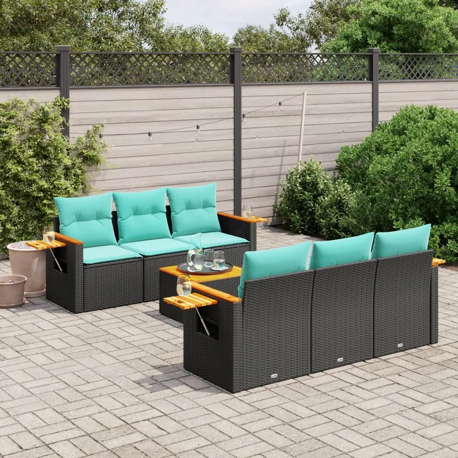 Salon de jardin 7 pcs avec coussins noir résine tressée 62/85 x 62 x 69 cm - 61,4 kg