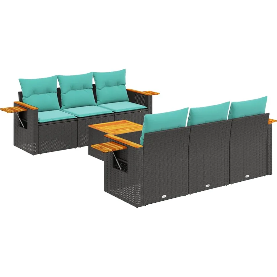 Salon de jardin 7 pcs avec coussins noir résine tressée 62/85 x 62 x 69 cm - 61,4 kg - 2