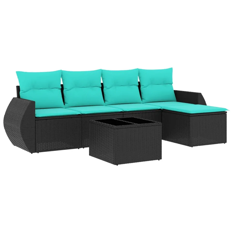 Ensemble de canapé de jardin 6 pcs avec coussins noir résine tressée - 2