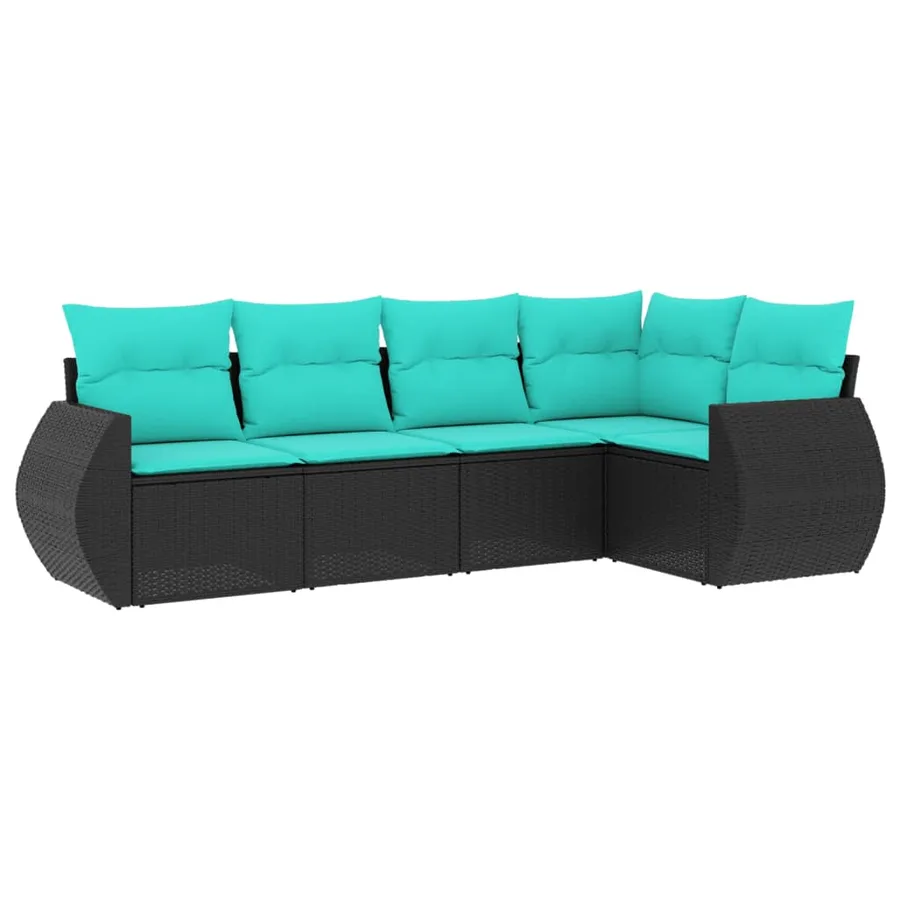 Salon de jardin 5 pcs avec coussins noir résine tressée - 2
