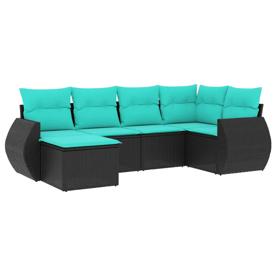 Salon de jardin 6 pcs avec coussins noir résine tressée - 2