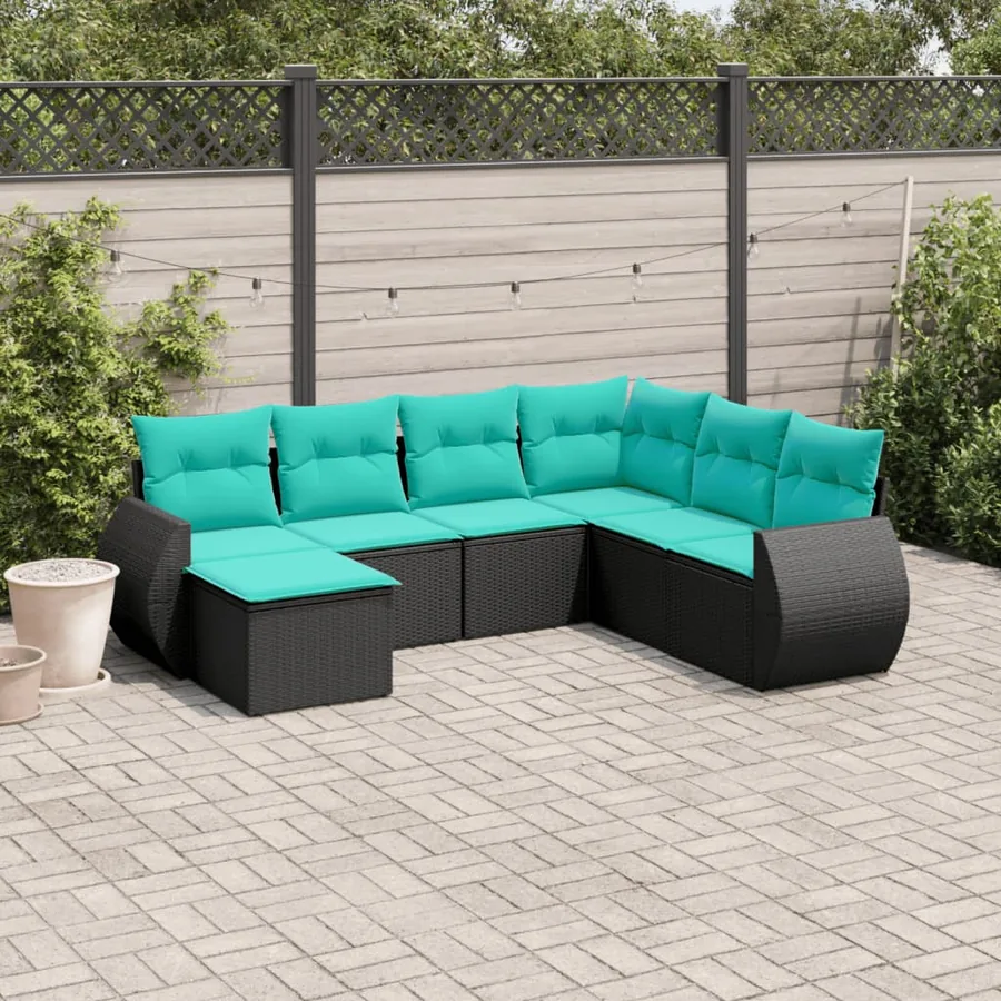 Salon de jardin 7 pcs avec coussins noir résine tressée 62 x 62 x 69 cm - 55,2 kg