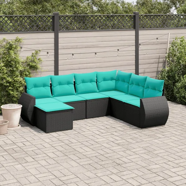 Salon de jardin 7 pcs avec coussins noir résine tressée 62 x 62 x 69 cm - 55,2 kg