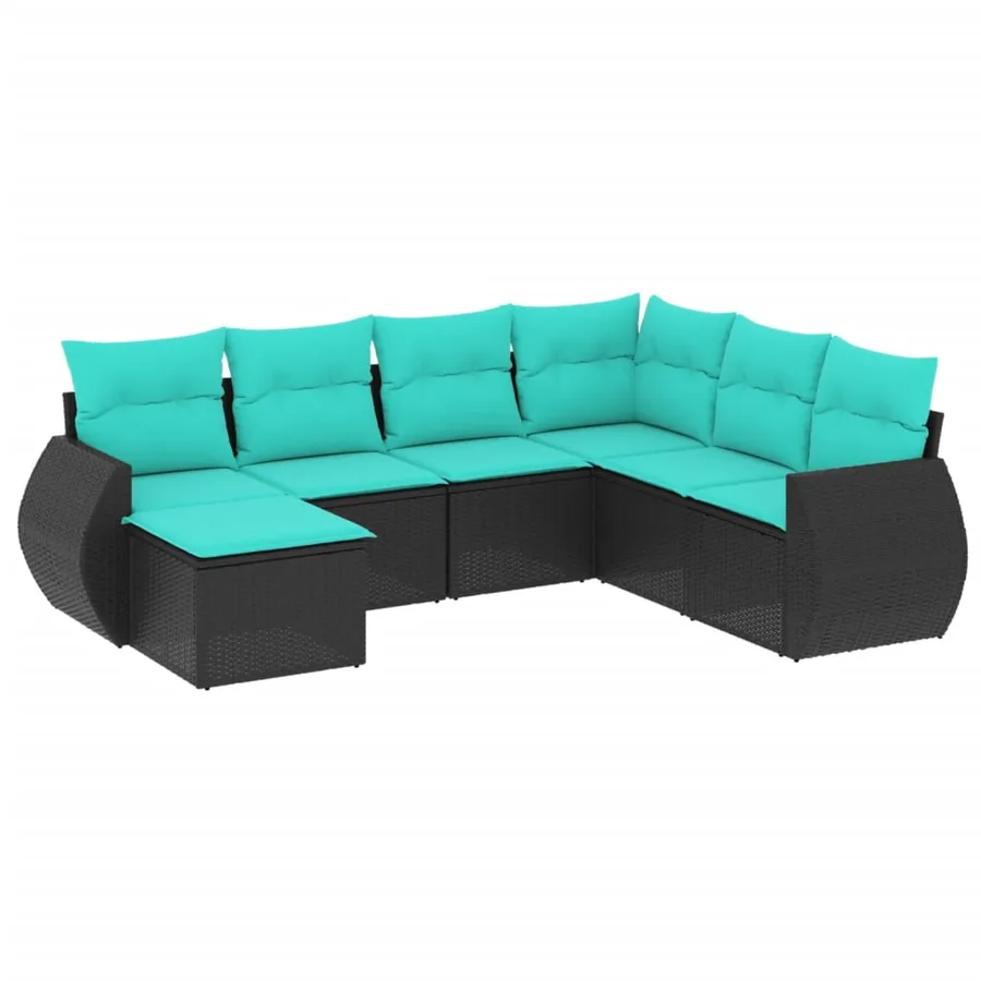 Salon de jardin 7 pcs avec coussins noir résine tressée 62 x 62 x 69 cm - 55,2 kg - 2