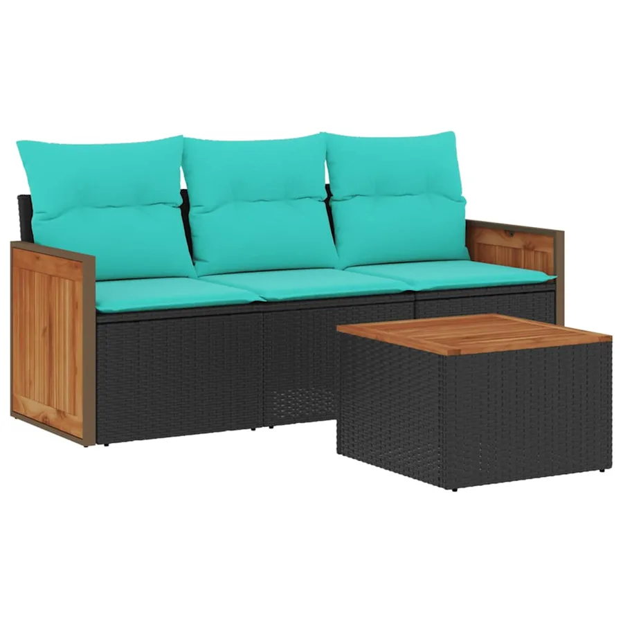 Ensemble de canapé de jardin 4 pcs avec coussins noir résine tressée - 2
