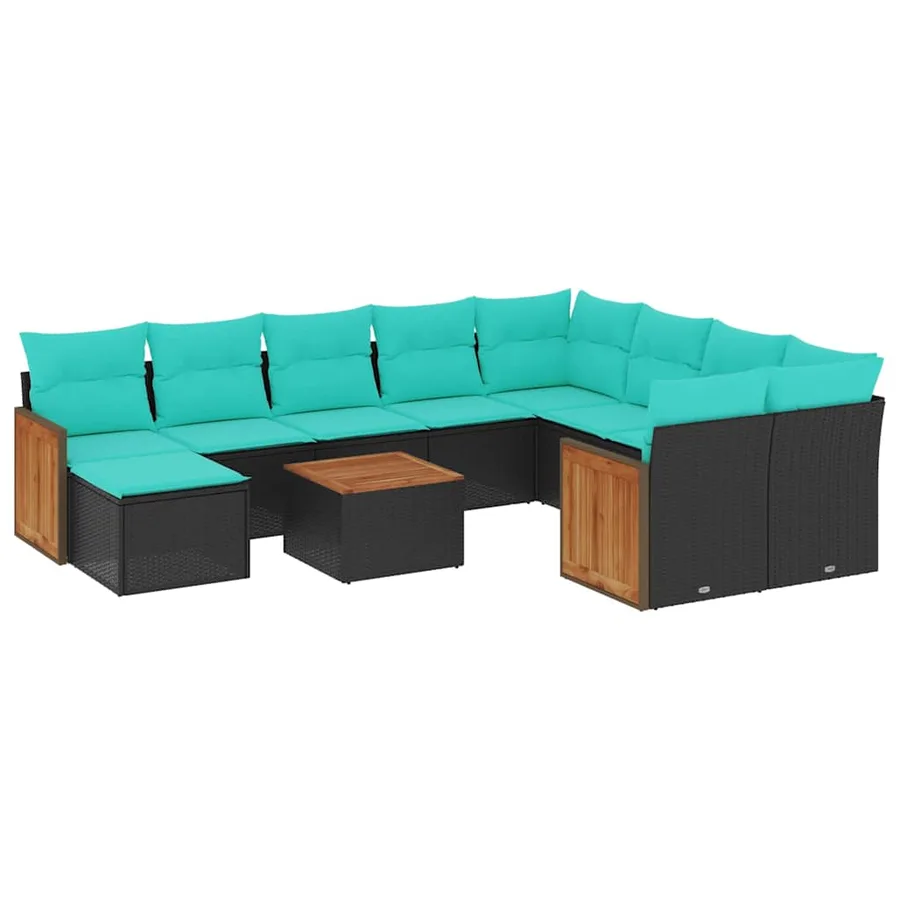 Ensemble de canapé de jardin 11 pcs avec coussins noir résine tressée - 2