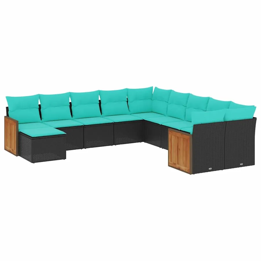 Salon de jardin 11 pcs avec coussins noir résine tressée - 2