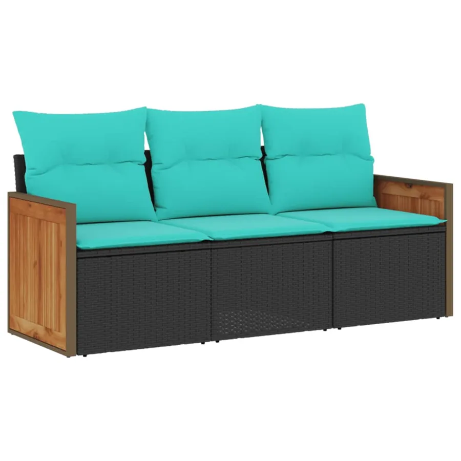 Salon de jardin 3 pcs avec coussins noir résine tressée - 2