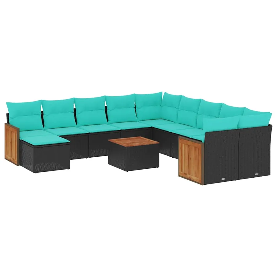 Ensemble de canapé de jardin 12 pcs avec coussins noir résine tressée - 2