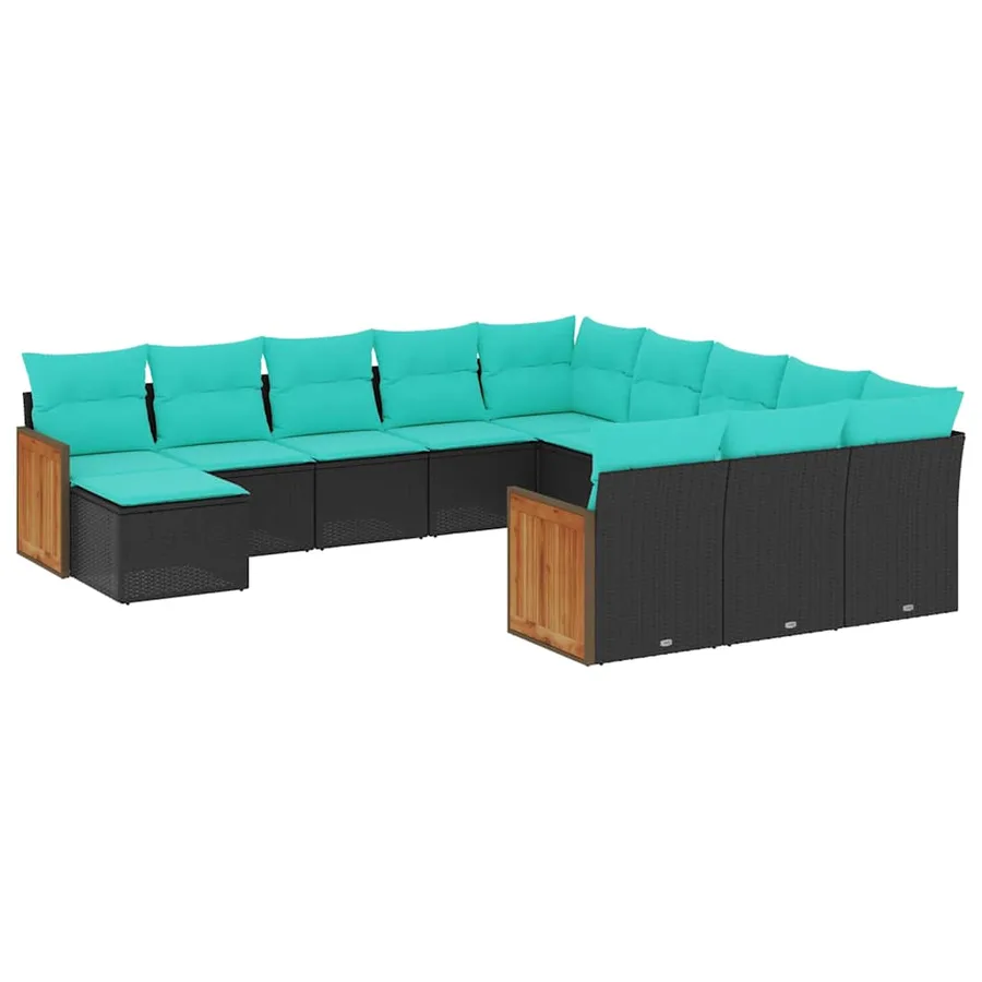 Salon de jardin avec coussins 12 pcs noir résine tressée - 2