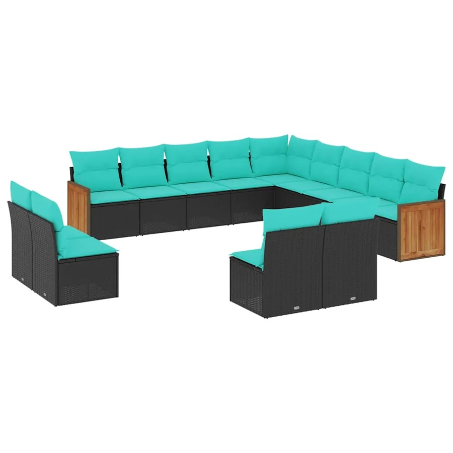 Salon de jardin avec coussins 13 pcs noir résine tressée - 2