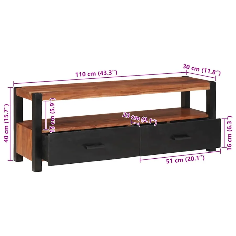 Meuble multimédia Marron 110 x 30 x 40 cm Bois d'Acacia Massif - 13