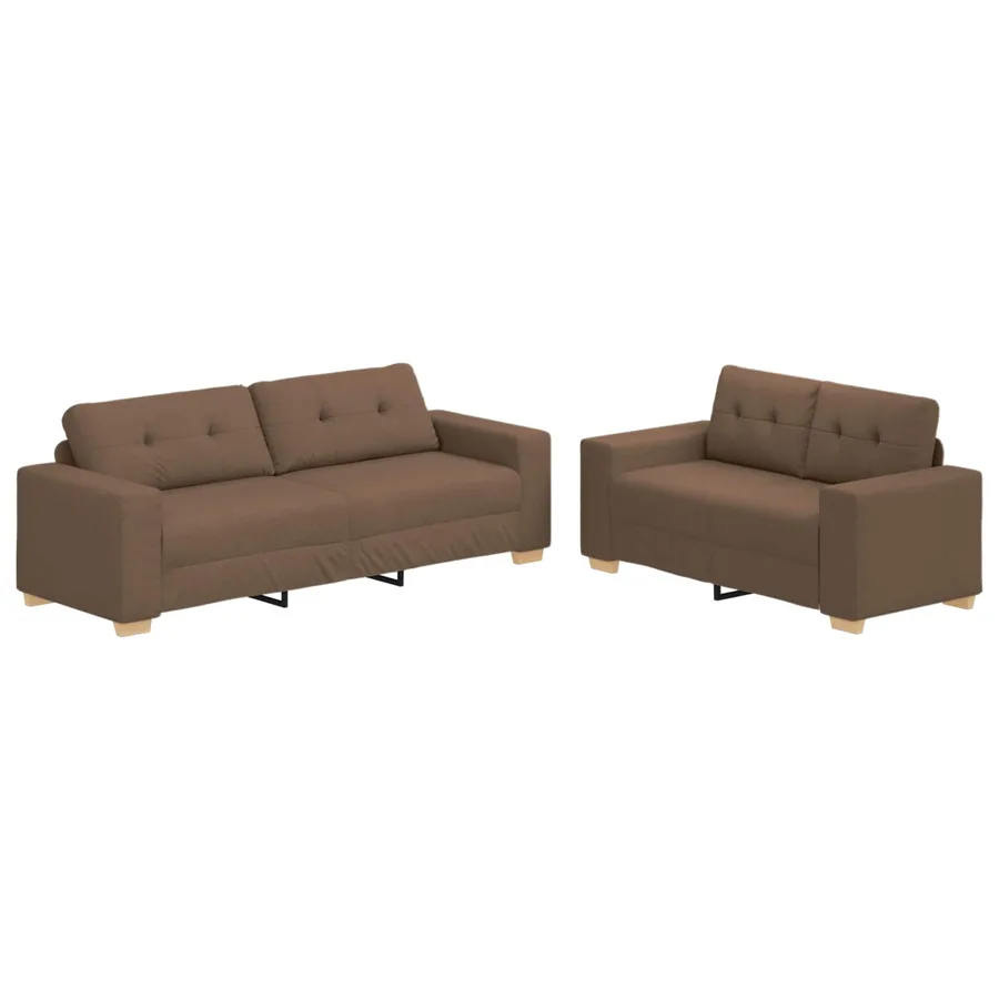 Ensemble canapé 2 pièces avec coussins marron tissu - 2