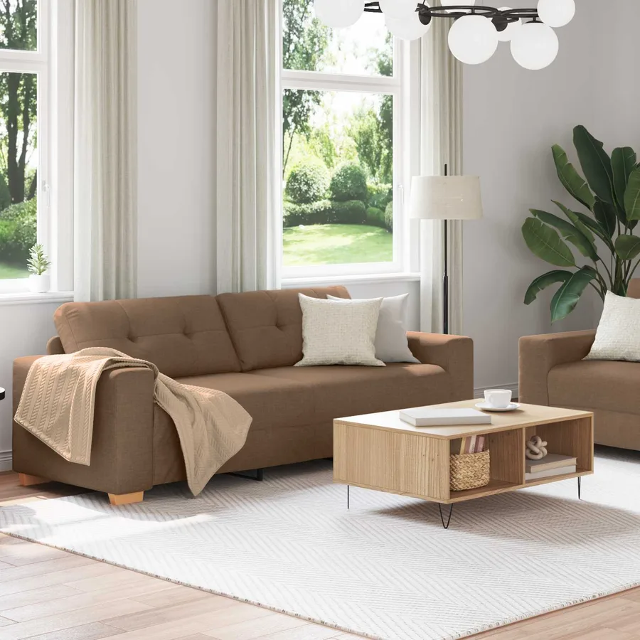 Ensemble canapé 2 pièces avec coussins marron tissu - 3
