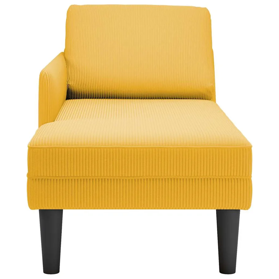 Chaise longue avec coussin jaune clair tissu en velours côtelé - 4
