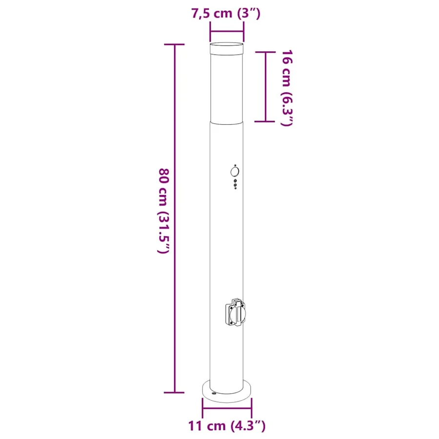 Bornes lumineuses avec détecteur et prise lot de 3 80 cm acier inoxydable IP44 - 12