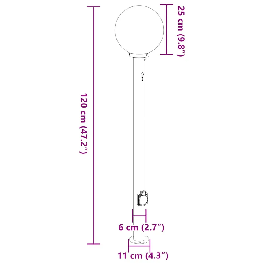 Borne lumineuse avec capteur et prise 120 cm noire IP44 - 12