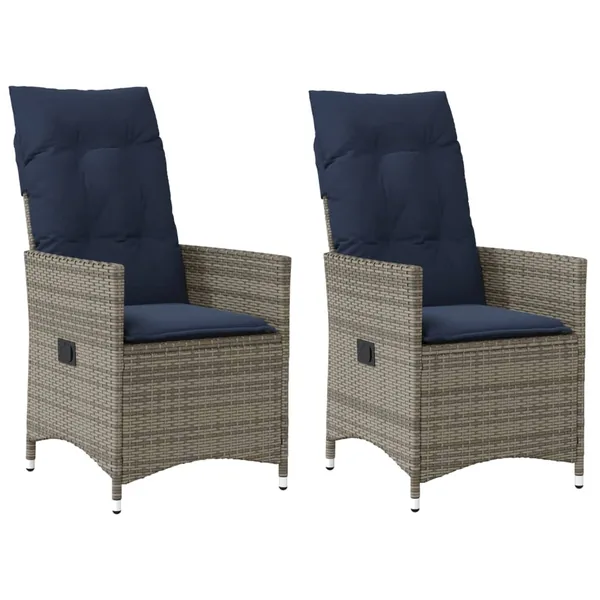 Lot de 2 chaises de jardin inclinables avec coussins en résine tressée grise